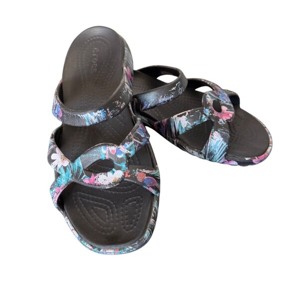 Crocs Womens Dark Floral Pattern Multicolor Slide Sandals Size 7 - Picture 7 of 9